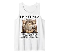 Retired Cat Reading Newspaper Funny Retirement Cat Mom Dad Camiseta sin Mangas