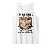 Retired Cat Reading Newspaper Funny Retirement Cat Mom Dad Camiseta sin Mangas