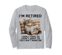 Retired Cat Reading Newspaper Funny Retirement Cat Mom Dad Manga Larga