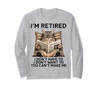 Retired Cat Reading Newspaper Funny Retirement Cat Mom Dad Manga Larga