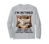 Retired Cat Reading Newspaper Funny Retirement Cat Mom Dad Manga Larga