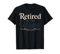 Retired To The Water Boating Fishing Retiree Camiseta gráfica económica, Hombre, Negro, S