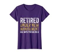 Retired Under New Management Fiesta De Jubilación Divertido Camiseta, Mujer, Morado, L