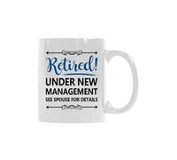 Retired! under new management see spouse for details - Taza de café de cerámica de 325 ml, regalo divertido