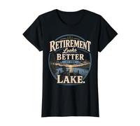 Retirement Looks Better At The Lake Fishing Camiseta gráfica económica, Mujer, Negro, S