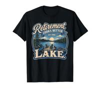 Retirement Looks Better At The Lake Vintage Design Camiseta gráfica económica, Hombre, Negro, L