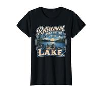 Retirement Looks Better At The Lake Vintage Design Camiseta gráfica económica, Mujer, Negro, L