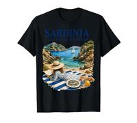 Retiro costero de Cerdeña Vacaciones en una Isla Italiana Camiseta gráfica económica, Hombre, Negro, S