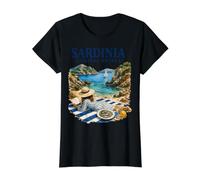 Retiro costero de Cerdeña Vacaciones en una Isla Italiana Camiseta gráfica económica, Mujer, Negro, XS