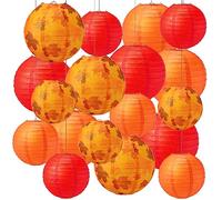 Retisee 18 Pcs Fall Paper Lanterns Thanksgiving Harvest Party Decorations Hanging Red Orange Red Maple Leaves Paper Lanterns Autumn Decorative Lanterns for Thanksgiving Harvest Party, 8 Inch, 12 Inch