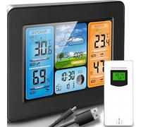 Reto Estación Meteorológica Inalámbrica Interior Exterior, Pantalla LCD a Color, Termómetro Higrómetro Meteorológica, Barómetro Temperatura Humedad, Presión del Aire, Para Casa, Jardín