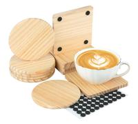 RETON 12 posavasos madera, posavasos originales cuadrados de madera en blanco de 4 pulgadas con 100 almohadillas suaves, posavasos coasters de madera a granel para manualidades, bebidas, grabado láser