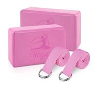 RETON Juego de bloques de yoga, bloques de yoga de alta densidad con 2 correas, bloques de espuma EVA ligeros para yoga y pilates con diseño en relieve, ladrillo de yoga para ajuste de postura, ayuda