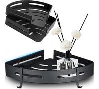 Retoo 2 estantes esquineros para ducha, 19 x 26 x 3 cm, bordes redondeados, resistencia a la corrosión, elementos de montaje, incluido para baño, cocina, aluminio, negro
