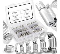 Retoo Abrazaderas de manguera de acero inoxidable, 6 tamaños 16-32 mm, juego de 34 unidades, bridas de manguera ajustables para casa, jardín, exterior, taller, universal, segura abrazadera de manguera