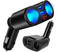 Retoo Adaptador Divisor de Encendedor de Cigarrillos, Splitter Mechero Coche 100W Cargador USB Doble 3.1A Giratorio 110° Protección Inteligente Voltímetro LED Compacto 12V 24V