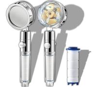 Retoo Alcachofa de ducha para ahorro de agua, grande, con filtro, transparente, con filtro, ducha de lluvia, cabezal de ducha, aumento de presión, masaje, función, cromo