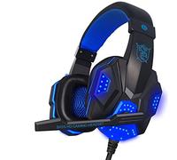 Retoo Auriculares con Cable para Videojuegos, Auriculares con micrófono, cancelación de Ruido, Almohadillas de Piel sintética, Auriculares para PC, portátil, PS4, Tableta, Smartphone,TV, Negro y Azul