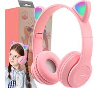 Retoo Auriculares para Niños Bluetooth, Inalámbricos, Cascos con Orejas de Gato con Luz LED, Plegable, Cable Audio 3.5mm, para Movil, Tablet, Ajustable Almohadillas Suaves con Micrófono, Rosa