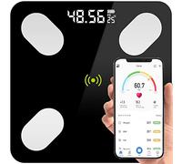 Retoo Bascula de Baño Digital, Inteligente Báscula Grasa Corporal, Bluetooth, 26 x 26 cm 180 kg, Precisión Con Pantalla Iluminada, Sincronización de App, IMC, Grasa Corporal y Muscular, Negro