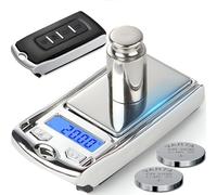 Retoo Báscula de bolsillo de 100 g, 0,01 g, 65 x 34 x 5 mm | Función de tara, g oz gn ct, LCD iluminado azul, apagado después de 60 s, CR2032 no incluido, plástico y acero