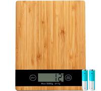 Retoo Báscula Digital de Bambú con Pantalla LCD - Capacidad 5 kg para Cocina y Hogar - Diseño Natural Tara