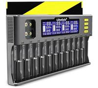 Retoo cargador de batería para AA, AAA, 9V Ni-MH/Ni-CD, Li-ion 3.70V/3.80V, LiFePO4 3,20V, 12 plazas de carga, cargador de batería rápido universal con pantalla LCD, baterías recargables, negro