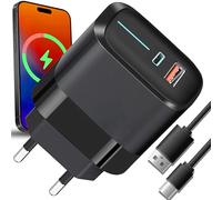 Retoo Cargador USB C 20W, Carga Rapida 3 Puertos USB y USB-C Compatible con Todos los Smartphone, Tabletas, Bancos de Energía, Auriculares, Cable USB-C, Super Charging Technology, Negro
