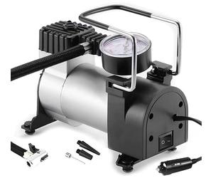 Retoo Compresor Aire Coche 12 V, Inflador Ruedas Coche, Bomba Eléctrico, 3 Adaptador, 120 PSI, para Bicicleta, Pelota, Motocicleta, Colchón, Boya Salvavida, Toma de Encendedor, Plata