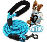 Retoo Correa para perros reflectante para perros de 150 cm, correa de entrenamiento fuerte, ajustable, asa acolchada, con rayas reflectantes, azul