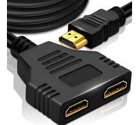 Retoo Divisor HDMI 1 en 2 salida, 1080p 60 Hz, distribuidor HDMI 1.4 para monitores duales, solo duplicar, adaptador de cable HDMI, convertidor HDMI compatible con FHD negro