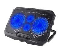 Retoo Enfriador para portátil con 2 puertos USB 2.0 y 1,75 W de potencia, 4 ventiladores con retroiluminación de color azul, potenciómetro integrado y ángulo de inclinación ajustable