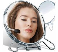Retoo Espejo de maquillaje de doble cara con 1 y 2 aumentos, espejo de maquillaje plateado, giratorio 360°, espejo de mesa para maquillaje, afeitado, espejo de pie, espejo de maquillaje, espejo de