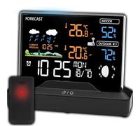 Retoo Estación Meteorológica Inalámbrica con Sensor, Termómetro Higrómetro Barómetro Interior, Pantalla LCD, Pronóstico del Tiempo, Reloj Radio Controlado, Alarma, Negro