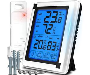 Retoo Estación meteorológica inalámbrica Termómetro de temperatura y humedad para interiores con sensor exterior y pantalla LCD digital barómetro sincronización de tiempo y alcance de 60 m
