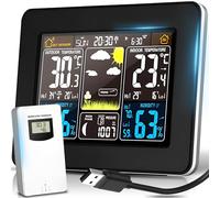 Retoo Estación meteorológica multifuncional con sensor exterior y pantalla LCD digital, estación meteorológica inalámbrica con sensor, barómetro, sincronización de tiempo y alcance de 60m (blanco)
