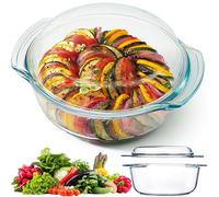 Retoo Fuente de Cristal para Horno, Cacerola Redonda, Resistencia a Choques Térmicos, Vidrio al Boro, Tapa, Cuenco 1.5 l para Lasaña, Tiramisú, 23,5 x 20,5 x 10,5 cm, Transparente