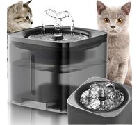 Retoo Fuente para gatos de 2 litros, fuente de agua para gatos, perros, fuente automática para mascotas, tanque de agua para interiores, bomba silenciosa, filtro de agua, 16 x 16 x 15,5 cm, gris