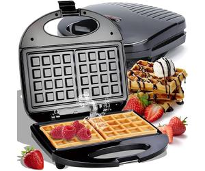 Retoo Gofrera tradicional para 2 gofres belgas de 750 W de potencia, molde de 22,5 x 22,5 cm, gofrera clásica compacta en diseño delgado, placas de gofres dobles de 220 V, color negro