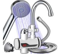 Retoo Grifo eléctrico de 220 V con calentador de agua y dispositivo de mano, calentador de agua instantáneo con indicador de temperatura LCD, grifo de agua caliente, calentador de agua para cocina