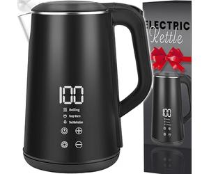 Retoo Hervidor de Agua Eléctrico 1,6L con Pantalla Táctil LED 1500 W, Inalámbrico, Base de 360°, Interior de Acero Inoxidable sin BPA, Varios Niveles de Temperatura, Negro