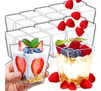 Retoo Juego de 20 tazas de postre, 160 ml, vasos de postre, cuencos de postre transparentes, reutilizables, tazas de postre cuadradas, vasos trapezoides para el hogar, postres, pudín, mousse, helados,