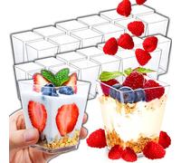 Retoo Juego de 25 tazas de postre transparentes, cuadradas, de 150 ml, fáciles de limpiar, universales para el hogar, postres, pudín, mousse