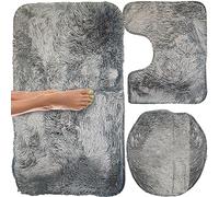 Retoo Juego de 3 alfombras de Baño de Pelo Largo Suave - Lavable con Tapa para Inodoro y Alfombrillas con Recorte