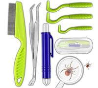 Retoo Juego de 7 herramientas para eliminar garrapatas para perros y gatos, pinzas y ganchos, lupa y peine incluidos, para mascotas, animales grandes y personas, eliminación segura de garrapatas,