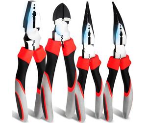 Retoo Juego de alicat, alicates de punta recta, alargados, curvos, alargados, combinados de 185-250 mm, 4 piezas para bricolaje y profesionales