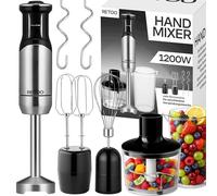 Retoo Juego de batidora de mano multifunción, 1200 W, 15000 rpm, turbo y 8 niveles de velocidad, cuello anti-salpicaduras