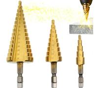 Retoo Juego de brocas escalonadas de 3 piezas, juego de brocas peladoras Exact en espiral, 4 mm hasta 12/20/32 mm, revestimiento de titanio, brocas profesionales para metal, madera y plástico