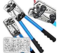 Retoo Juego de crimpadora de 6 - 50 mm² con 60 casquillos - Alicates de prensa profesionales para terminales de cable, conectores de compresión, cables aislados y sin aislamiento, herramienta de