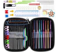 Retoo Juego de ganchillo para principiantes, juego de 100 piezas, agujas de tejer accesorios en diferentes tamaños y bolsa, multicolor ergonómico para tejer y agujas, ganchos de ganchillo,
